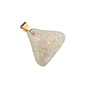 Iridescent Faux Opal Resin Triangle Pendant Gold Tone Bail Holographic Flake